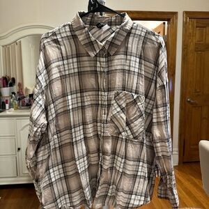 Old Navy Beige and Black Plaid Casual Shirt